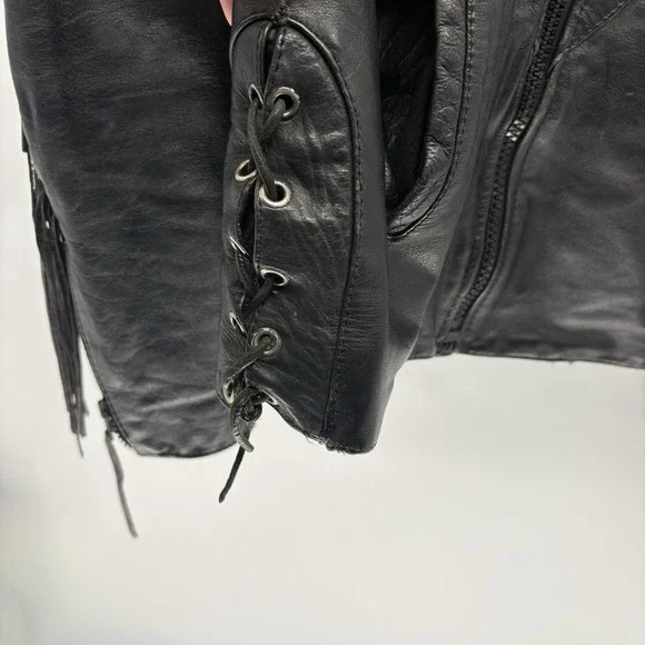 Vintage Western Genuine Leather Jacket Harley Davidson Patch Fringe Lace Women M - Picture 4 of 15